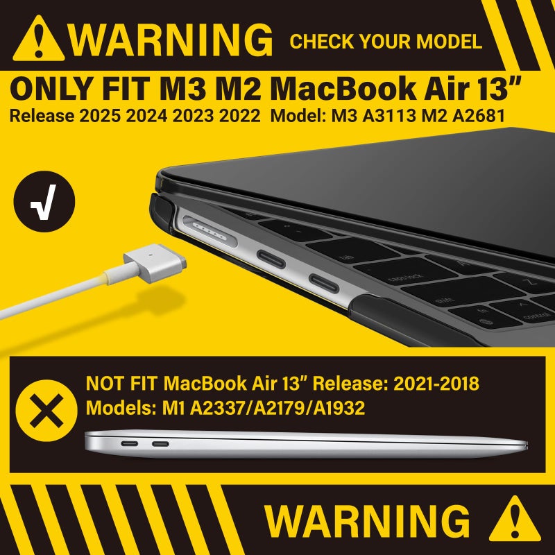 آي بينزر IBenzER متوافق مع 2025 2024 2023 2022 MacBook Air 13 بوصة حافظة M4 A3240 M3 A3113 M2 A2681 حافظة صلبة وغطاء لوحة مفاتيح وشاشة فيلم ونوع C لجهاز Mac Air 13.6 أسود كريستالي AT13-KK-CYBK+2TC - Image 3